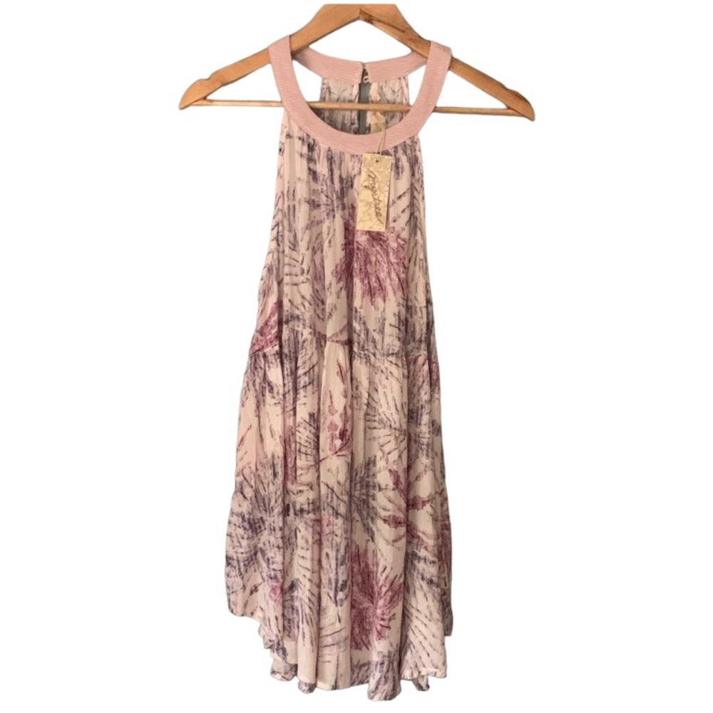 MYSTREE (L) Sleeveless Top Halter Tunic Floral Pink Purple Flowy Feminine